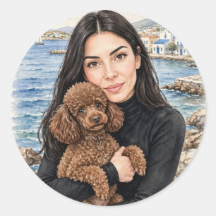 Redonda Chica Acogedora o Pegatina de Caniche – Mejores Am