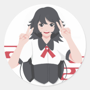 Redonda Chica Anime Monada Señal de Paz Pegatina Estilo Ja
