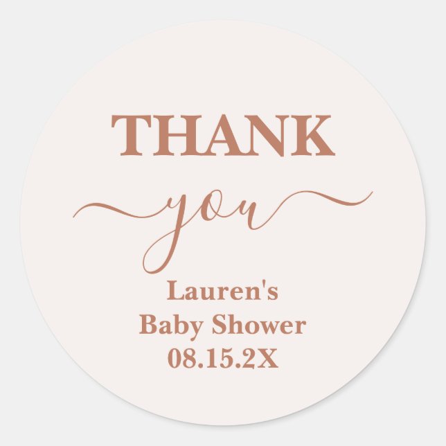 Redonda Chica Baby Shower rosa pálido Pegatina redondo clá (Anverso)