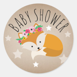 Redonda Chica de Baby Shower Sleepy Fox Stars Pegatina