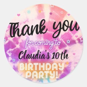 Redonda Chica de cumpleaños de Tiedye gracias pegatina de