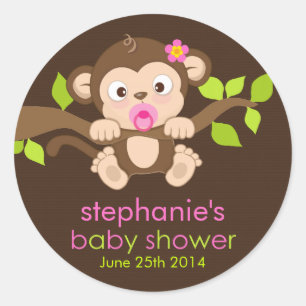 Redonda Chica de mono chato Pegatina Baby Shower