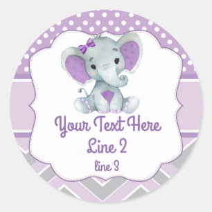 Redonda Chica gris morado Elefante Pegatina redondo