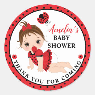 Redonda Chica Ladybug Baby Shower Classic Round Pegatina