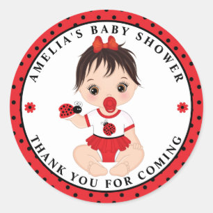 Redonda Chica Ladybug Baby Shower Classic Round Pegatina