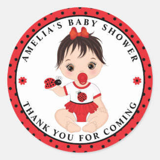 Redonda Chica Ladybug Baby Shower Classic Round Pegatina