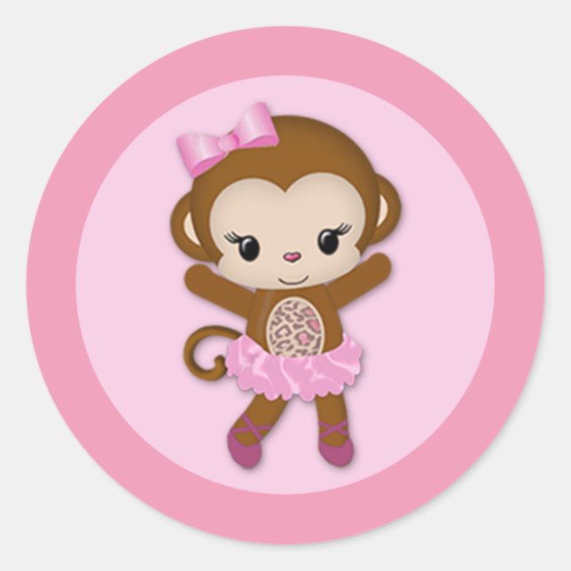 Redonda CHICA MONKEY Tu Tu Cute pegatina Baby Shower TTC # (Anverso)