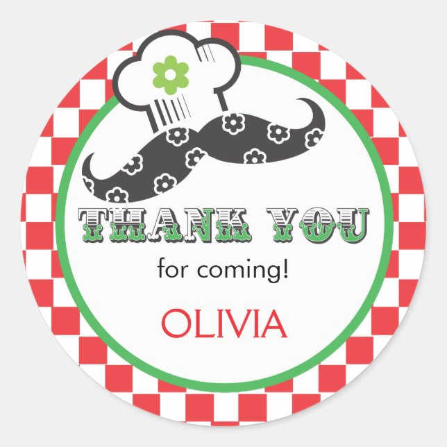 Redonda Chica Pizza Party Favor Pegatina (Anverso)