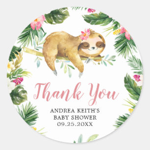 Redonda Chica tropical Sloth Baby Shower Gracias Pegatina