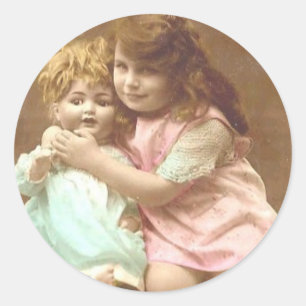 Redonda chica vintage con pegatina de muñecas