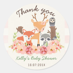 Redonda Chicas Woodland Animals Baby Shower Pegatina