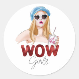 Redonda Chicas WOW Pegatina Estética | Moda Brillante Lind