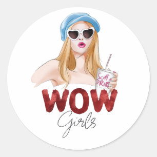 Redonda Chicas WOW Pegatina Estética Moda Brillante Lind