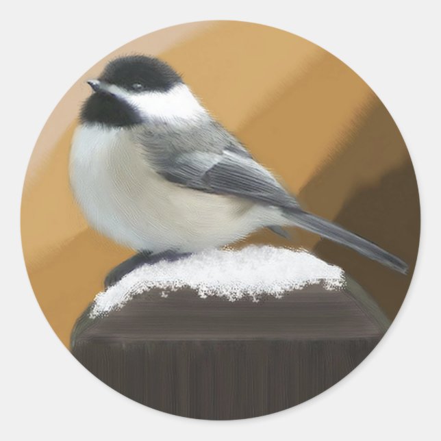 Redonda Chickadee En Un Pegatina Post (Anverso)