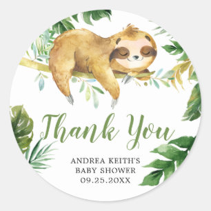 Redonda Chico tropical Sloth Baby Shower Gracias Pegatina