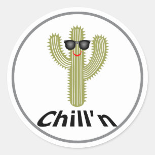 Redonda Chill'n Cactus Design - Pegatina redondo clásico, 