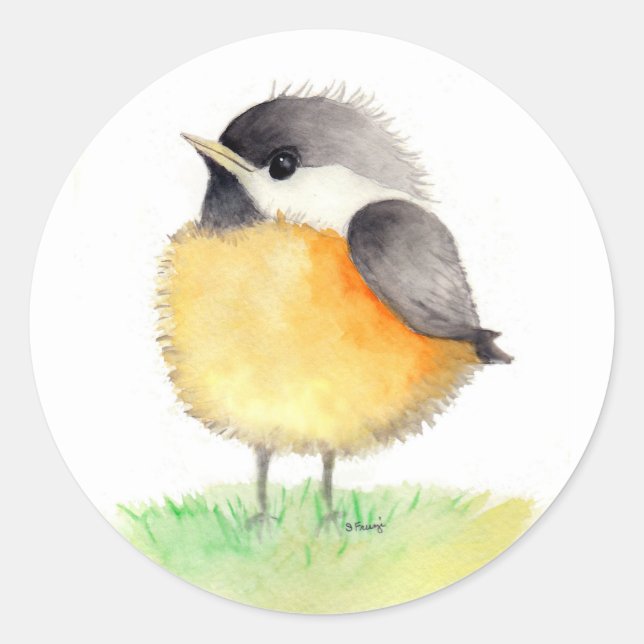Redonda Chubby Little Chickadee Pegatina (Anverso)