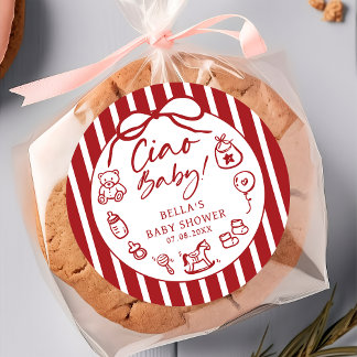 Redonda Ciao Baby Pegatina italiano de Baby Shower