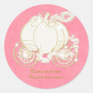 Redonda Cinderella Carruaje Rosa y Dorado Pegatina Elegant
