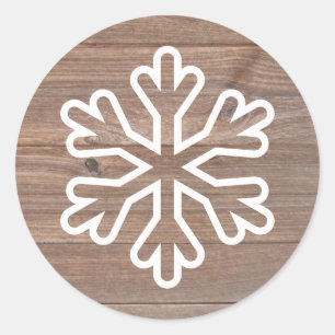 Redonda Círculo de pegatina - Copo de nieve de madera rúst
