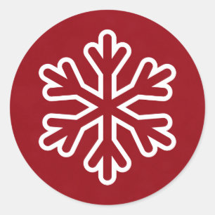 Redonda Círculo de pegatina - Copo de nieve rojo y blanco