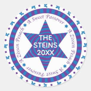 Redonda Círculo Pegatina de la Pascua "Estrella azul/púrpu