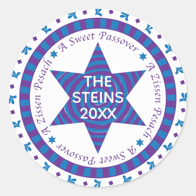 Redonda Círculo Pegatina de la Pascua "Estrella azul/púrpu (Anverso)