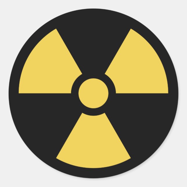 Redonda Círculo Pegatina radiactivo amarillo sobre negro (Anverso)