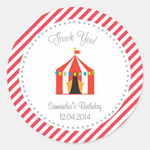 Redonda Circus Tent Birthday Gracias Pegatina Red