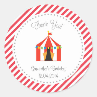 Redonda Circus Tent Birthday Gracias Pegatina Red