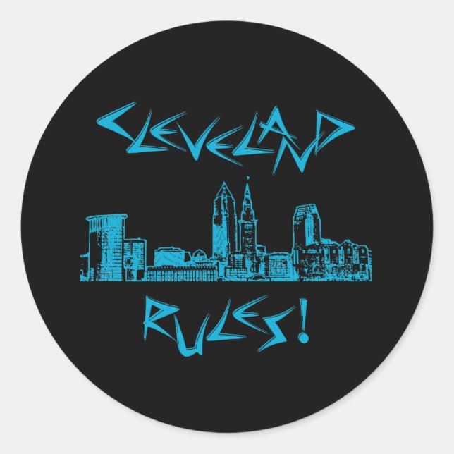Redonda Cleveland Rules! pegatina negro redondo (Anverso)