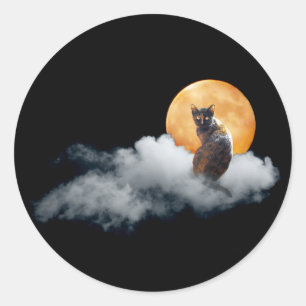 Redonda Cloud Cat Night Moon Pegatina