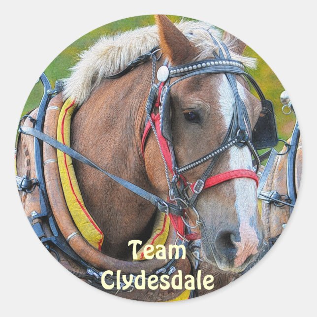 Redonda Clydesdale Draft Horse Equine Art Pegatina (Anverso)