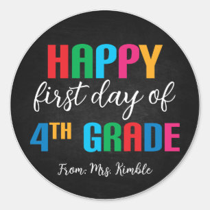 Redonda Colorido Chalkboard Pegatina de 4º curso escolar
