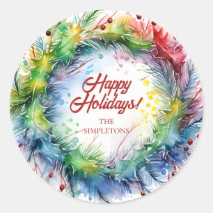 Redonda Coloridos Navidades Wreath Pegatina
