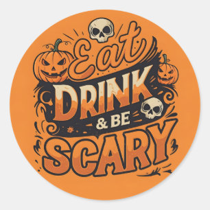 Redonda Comer, beber y tener miedo Pegatina de Halloween