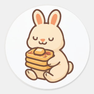 Redonda Conejito Con Waffles – Pegatina De Animal Adorable