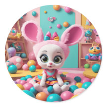 "Conejo amamantado - Pegatina de conejo lindo"