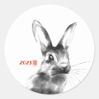 Redonda Conejo Año Chino 2023 Pegatina acuarela Zodiaco