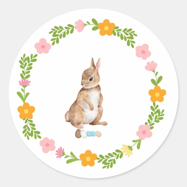 Redonda Conejo de Pascua con Pegatina de flores (Anverso)