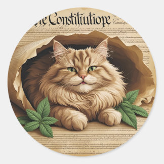 Redonda Constitución y atún - Pegatina patriótico de gatos