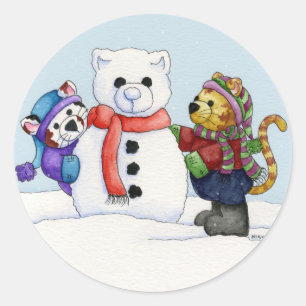 Redonda Construcción de un pegatina del gato de la nieve