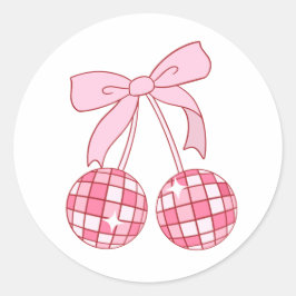 Redonda Coquette Bow Cherry Disco Ball Pegatina
