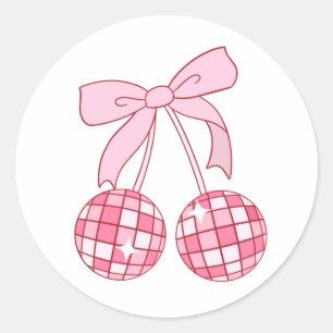 Redonda Coquette Bow Cherry Disco Ball Pegatina