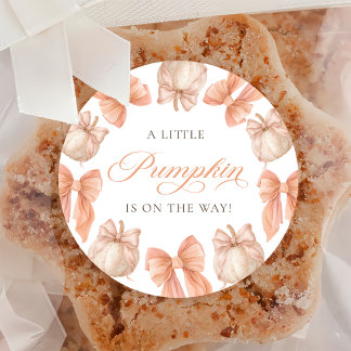 Redonda Coquette Bow Little Pumpkin Baby Shower Pegatina