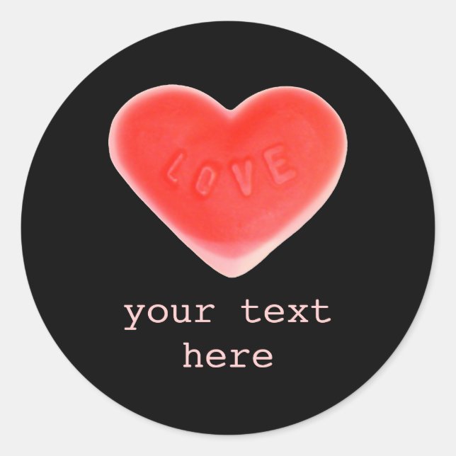 Redonda Corazón dulce Negro pegatina de 'Tu texto' (Anverso)