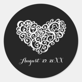 Redonda Corazón giratorio negro con blanco - Pegatina de c