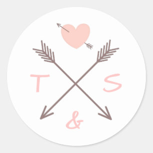 Redonda Corazón rosado de flechas - Pegatina del círculo