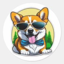 Corgi colorido en gafas de sol Pegatina redondo cl