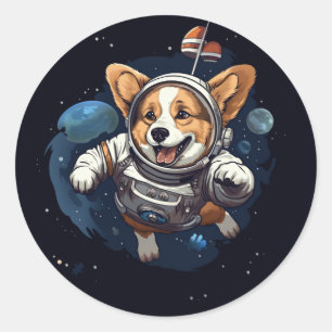 Redonda corgi en pegatina espacial